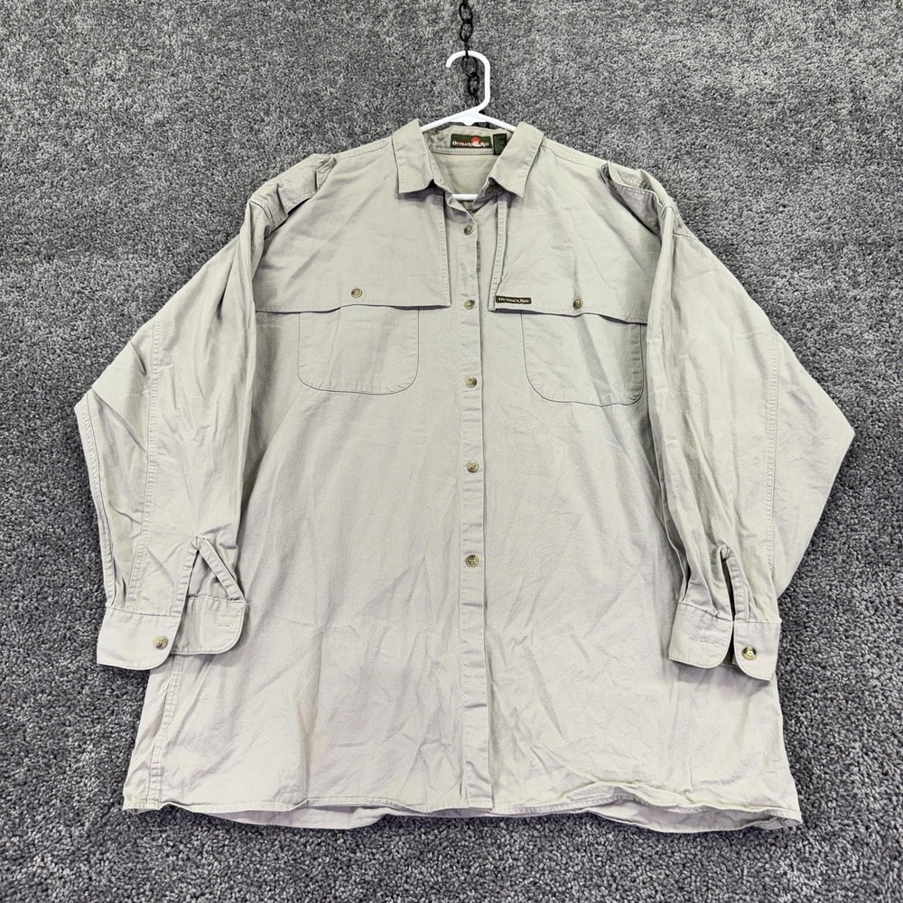 Outback Red Shirt Mens Large Beige Solid Long Sleeve Button Pockets Casual